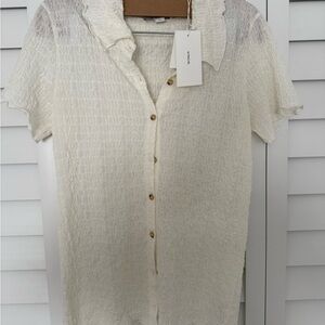 Vince Cream Textured Button-Down Shirt